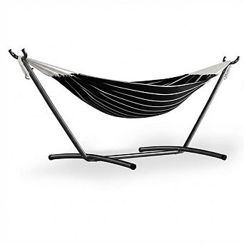 Single Hammock with Stand Heavy Duty 450 lbs Capacity Brazilian Style Cotton Fabric Portable Lounger