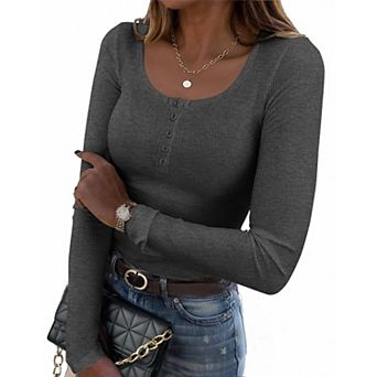 Zeagoo Women's Long Sleeve Square Neck Knitted Tops Stretchy Business Casual T Shirts