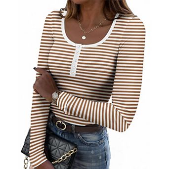 Zeagoo Women's Long Sleeve Square Neck Knitted Tops Stretchy Business Casual T Shirts