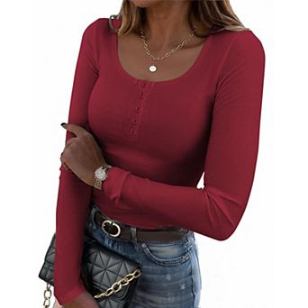 Zeagoo Women's Long Sleeve Square Neck Knitted Tops Stretchy Business Casual T Shirts