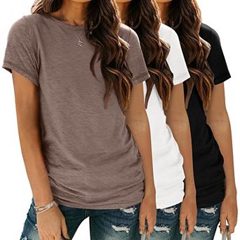 Zeagoo Women's Summer Short Sleeve Cotton Crewneck Tops Loose Fit Casual Dressy Blouses 3 Pack