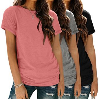 Zeagoo Women's Summer Short Sleeve Cotton Crewneck Tops Loose Fit Casual Dressy Blouses 3 Pack