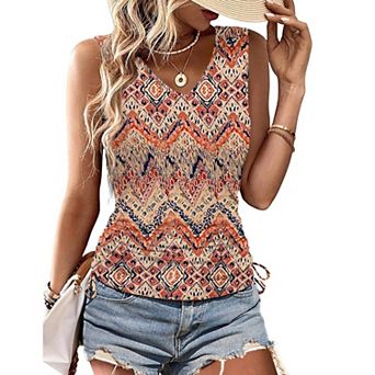 Zeagoo Women's V Neck Sleeveless Ruched Drawstring Side Casual Trendy Tank Tops