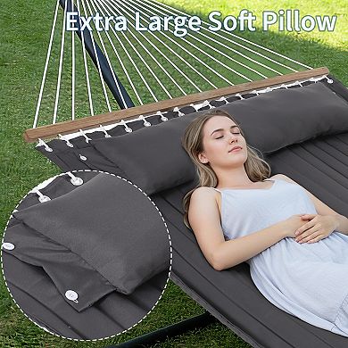 Hammock with Stand 475 Lbs Heavy Duty Hammock with Stand for Outside Quilted Fabric Portable Hammock