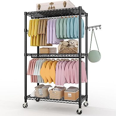 Portable Garment Rack - Wheels & 2 Hanger Rods