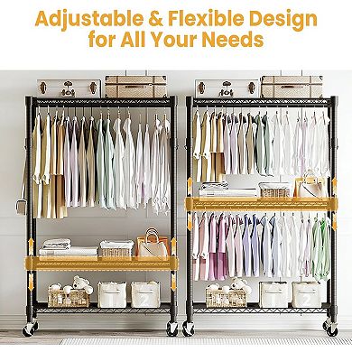 Portable Garment Rack - Wheels & 2 Hanger Rods