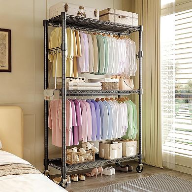 Portable Garment Rack - Wheels & 2 Hanger Rods