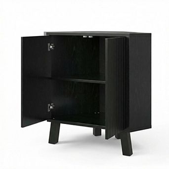 Fluted Corner Cabinet with Storage, Space-Saving Triangle Storage Unit with Fluted Doors