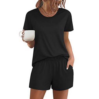 Ekouaer Women's Pajama Sets Short Sleeve Pjs 2 pc Top and Shorts Sleepwear Comfy Soft Lounge