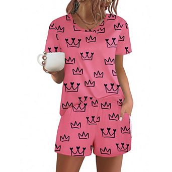 Ekouaer Women's Pajama Sets Short Sleeve Pjs 2 pc Top and Shorts Sleepwear Comfy Soft Lounge