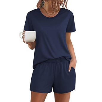 Ekouaer Women's Pajama Sets Short Sleeve Pjs 2 pc Top and Shorts Sleepwear Comfy Soft Lounge
