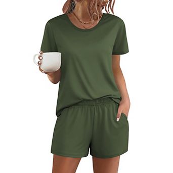 Ekouaer Women's Pajama Sets Short Sleeve Pjs 2 pc Top and Shorts Sleepwear Comfy Soft Lounge