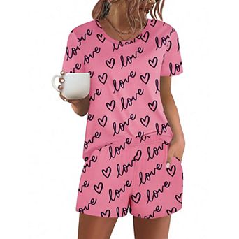 Ekouaer Women's Pajama Sets Short Sleeve Pjs 2 pc Top and Shorts Sleepwear Comfy Soft Lounge