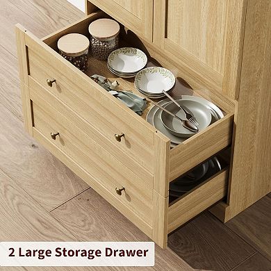 72" Tall Arched Kitchen Pantry Cabinet 2 Drawers Wood Doors