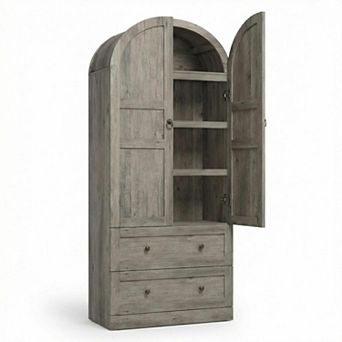 72" Tall Arched Kitchen Pantry Cabinet 2 Drawers Wood Doors