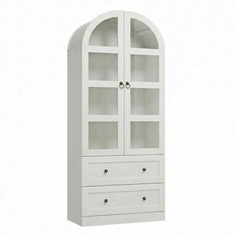 72" Tall Arched Kitchen Pantry Cabinet 2 Drawers Wood Doors