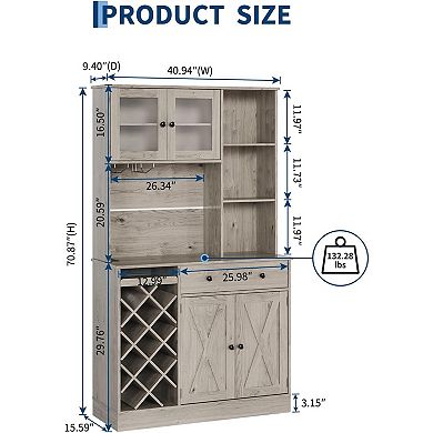 71-Inch Kitchen Hutch Cabinet with Storage