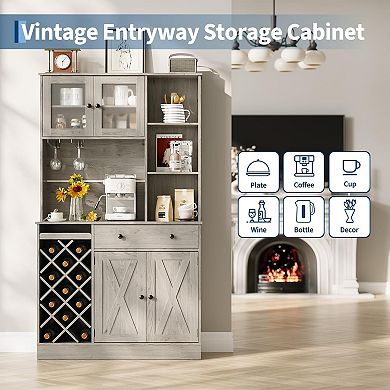 71-Inch Kitchen Hutch Cabinet with Storage