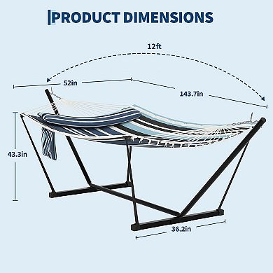 2 Person Double Hammock with Stand and Pillow 450 Lbs Capacity Heavy Duty Hammock with Balance Rope