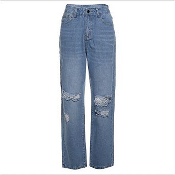 Women Ripped Jeans High Waisted Distressed Baggy Straight Wide Leg Pants