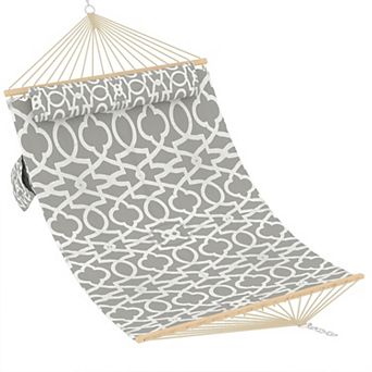 Comfortable 2 Person Quilted Hammock with Hardwood Spreader Bars Pillow 450lbs Capacity Ideal