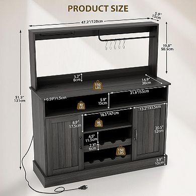 Bakers Rack With Power Outlet and LED Light 67" Kitchen Microwave Stand Storage Shelf