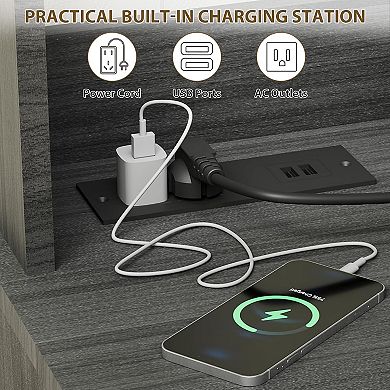 Bakers Rack With Power Outlet and LED Light 67" Kitchen Microwave Stand Storage Shelf