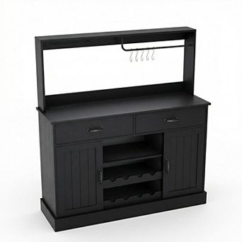 Bakers Rack With Power Outlet and LED Light 67" Kitchen Microwave Stand Storage Shelf