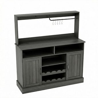 Bakers Rack With Power Outlet and LED Light 67" Kitchen Microwave Stand Storage Shelf
