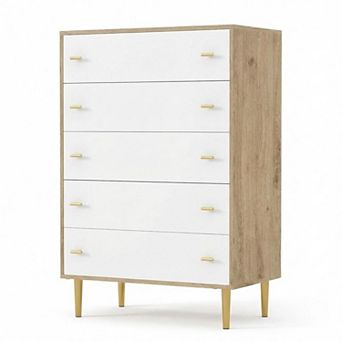 5 Drawers Dresser for Bedroom, 44" Tall Wood Rustic Chest of Drawers