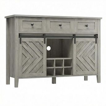 Rustic Farmhouse Sideboard Buffet Cabinet, Features Sliding Barn Door, Three Spacious Drawers