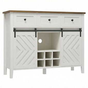 Rustic Farmhouse Sideboard Buffet Cabinet, Features Sliding Barn Door, Three Spacious Drawers