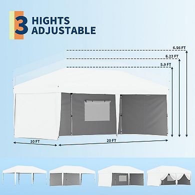 10x20FT Pop Up Canopy with 4 Sidewalls Beach Ten with One Push Setup Outdoor Instant Canopy Tent