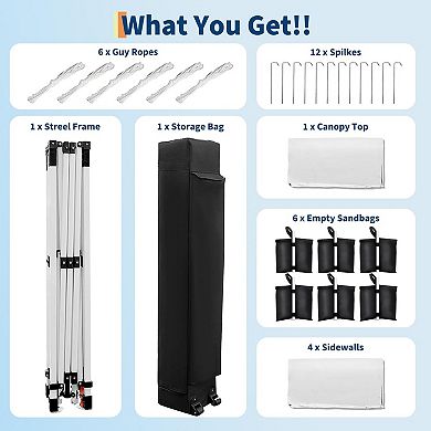 10x20FT Pop Up Canopy with 4 Sidewalls Beach Ten with One Push Setup Outdoor Instant Canopy Tent