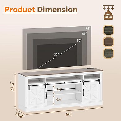 TV Stand for 75 Inch TV - Open Storage Cabinets & Sliding Barn Doors