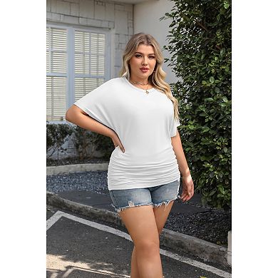 Zeagoo Women's Plus Size Casual Short Sleeve Dolman Top Boat Neck T Shirts