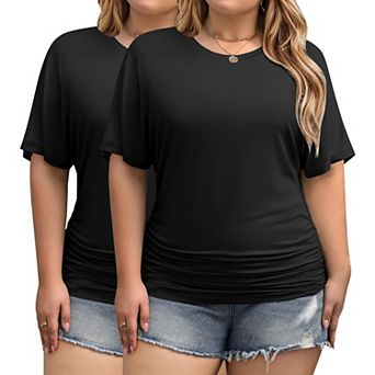 Zeagoo Women's Plus Size Casual Short Sleeve Dolman Top Boat Neck T Shirts