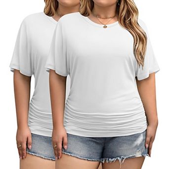Zeagoo Women's Plus Size Casual Short Sleeve Dolman Top Boat Neck T Shirts