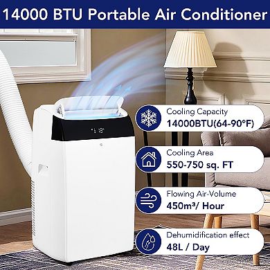 14000BTU Portable Air Conditioner, 3-in-1 AC Unit, Cooling,Dehumidifier &Fan, Ultra-Quiet, 24H Timer