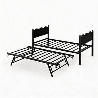 Twin Daybed with Trundle, Day Bed with Industrial Wood Grain Headboard, for Living Room, Bedroom