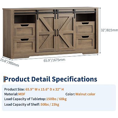 TV Console for 70-Inch Televisions - Sliding Barn Doors & 4 Drawers