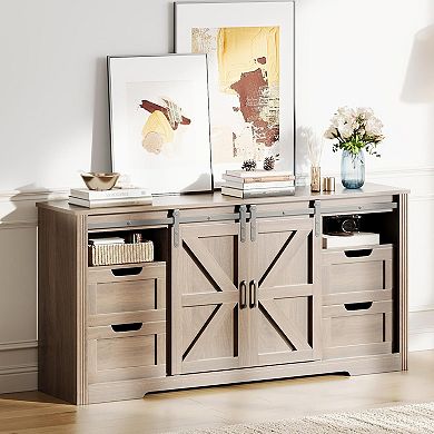 TV Console for 70-Inch Televisions - Sliding Barn Doors & 4 Drawers