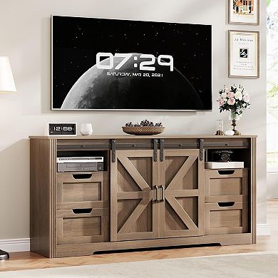 TV Console for 70-Inch Televisions - Sliding Barn Doors & 4 Drawers