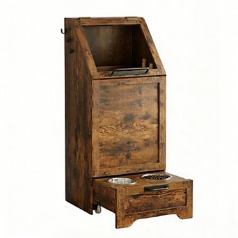 Elevated Pet Dog Feeding Station w/Storage Cabinet,Convertible Top Food Bin,2 Bowls,Toy Organizer