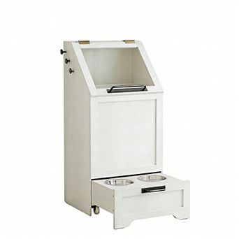 Elevated Pet Dog Feeding Station w/Storage Cabinet,Convertible Top Food Bin,2 Bowls,Toy Organizer