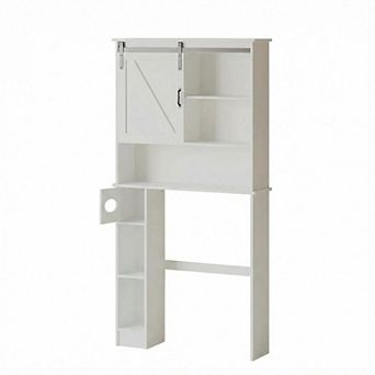 65.4" h Bathroom Storage with Barn Door, Adjustable Restroom Organizer