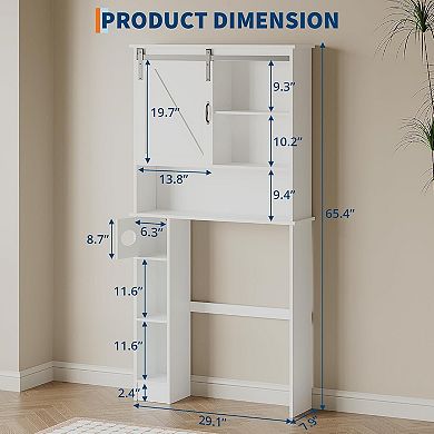 65.4" h Bathroom Storage with Barn Door, Adjustable Restroom Organizer