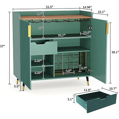 Modern Wine Bar Cabinet, Liquor Cabinet with Fluted Doors