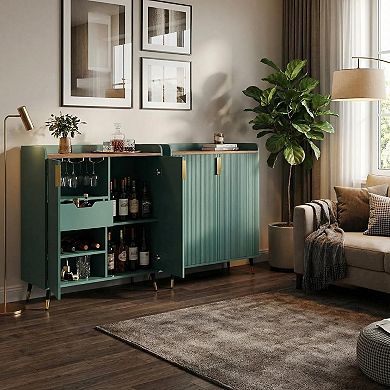Modern Wine Bar Cabinet, Liquor Cabinet with Fluted Doors