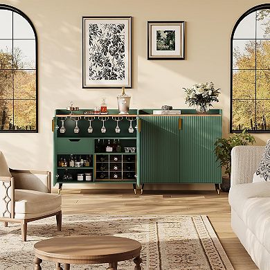 Modern Wine Bar Cabinet, Liquor Cabinet with Fluted Doors